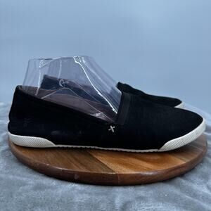 Frye Shoes Womens Size 7.5 Black Suede Slip On Casual Flats Comfort Logo